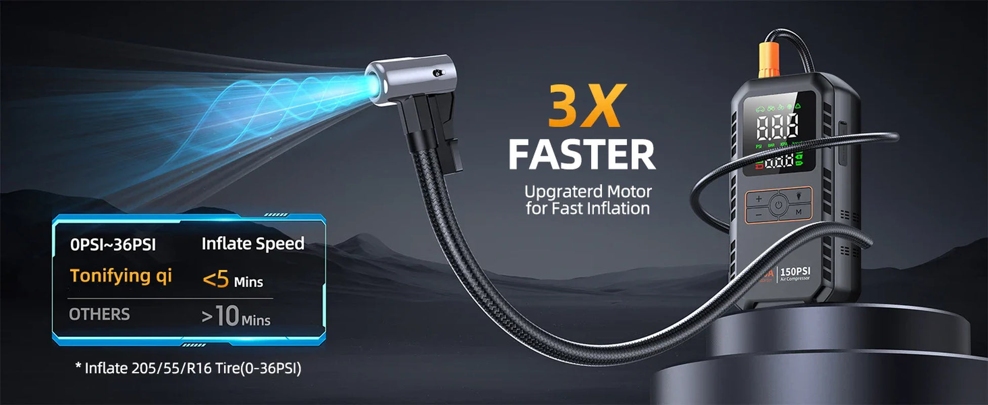 4-IN-1 Car Jump Starter with Air Compressor Peak 5000A Auto Battery Boos 150PSI Air Pump Portable Power Bank Tire Inflator