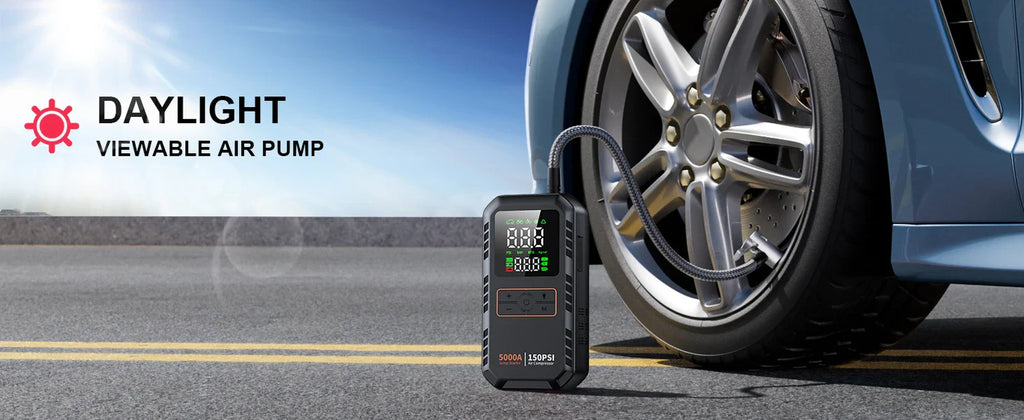 4-IN-1 Car Jump Starter with Air Compressor Peak 5000A Auto Battery Boos 150PSI Air Pump Portable Power Bank Tire Inflator
